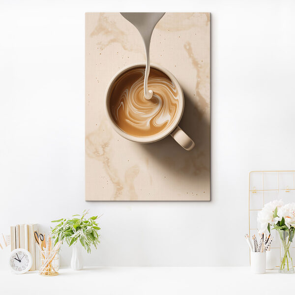 Cup of coffee with milk pouring into it