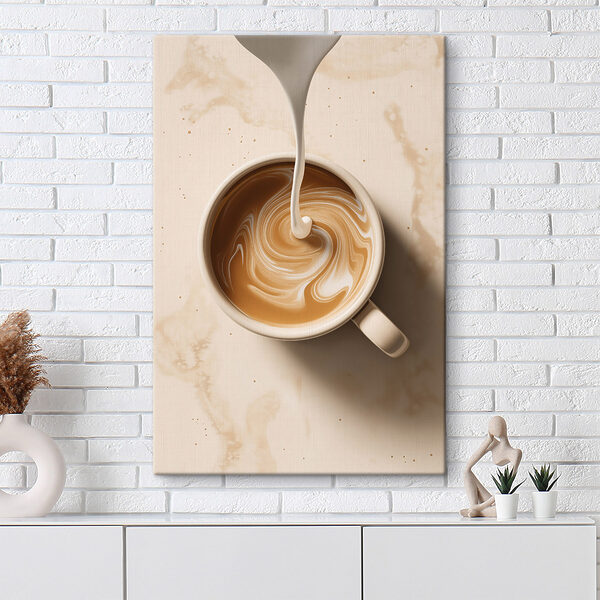 Cup of coffee with milk pouring into it