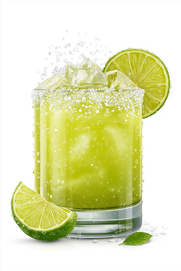 Glass of lime juice with ice and lime slices Glass of lime juice with ice and lime slices