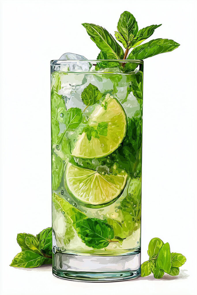 Glass with a drink and limes Glass with a drink and limes