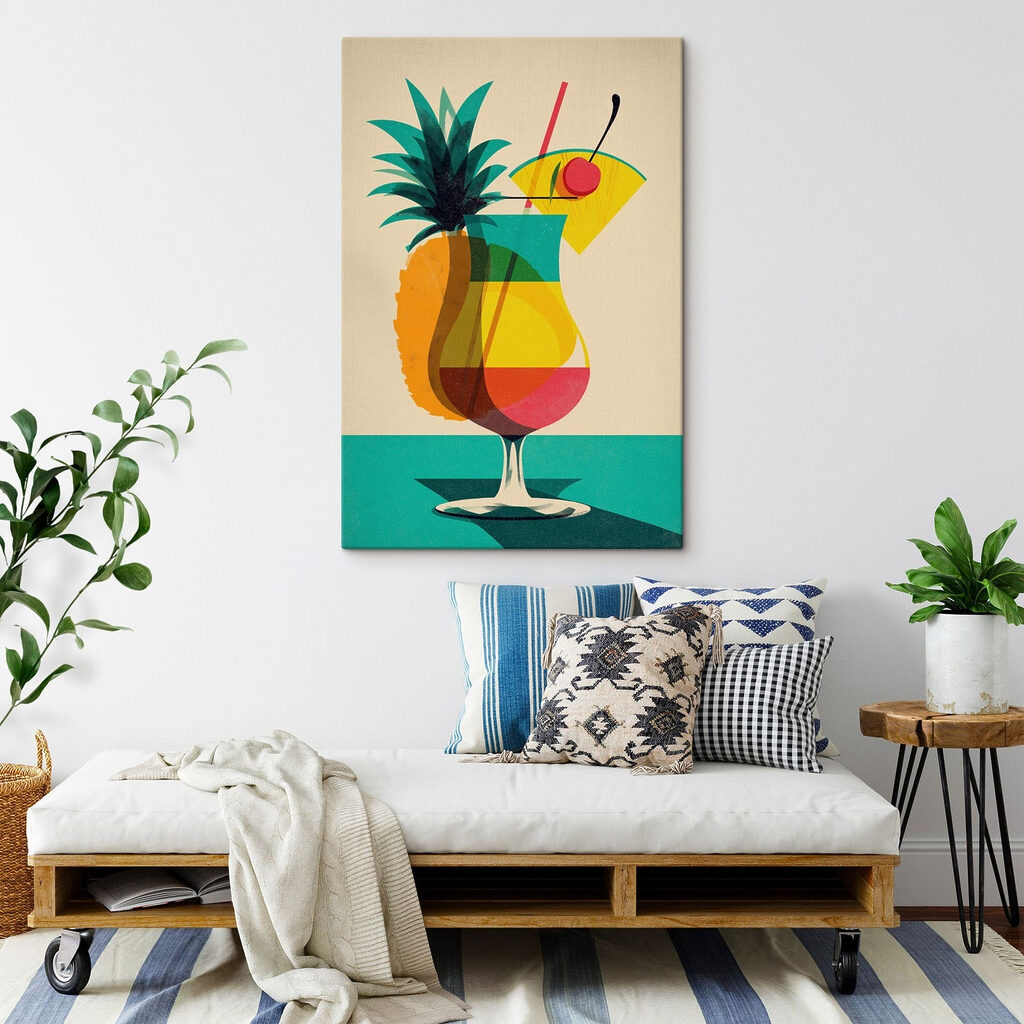 Colorful cocktail with a pineapple and a straw
