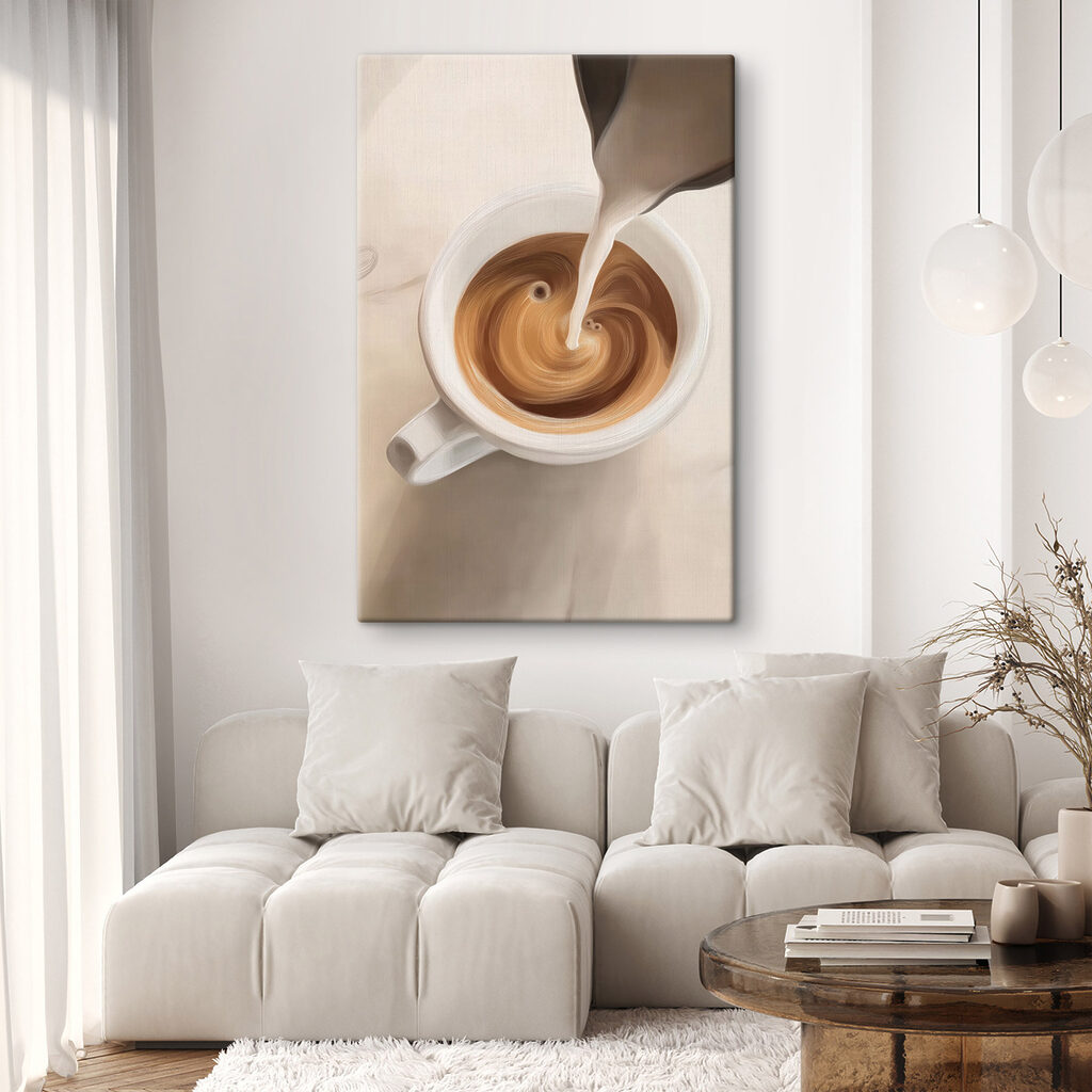 Cup of coffee with milk pouring into it Cup of coffee with milk pouring into it