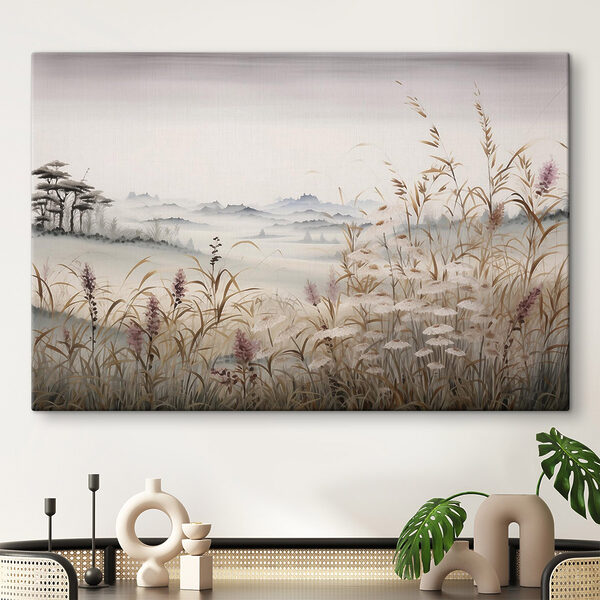 Painting of a landscape with grass and flowers Painting of a landscape with grass and flowers