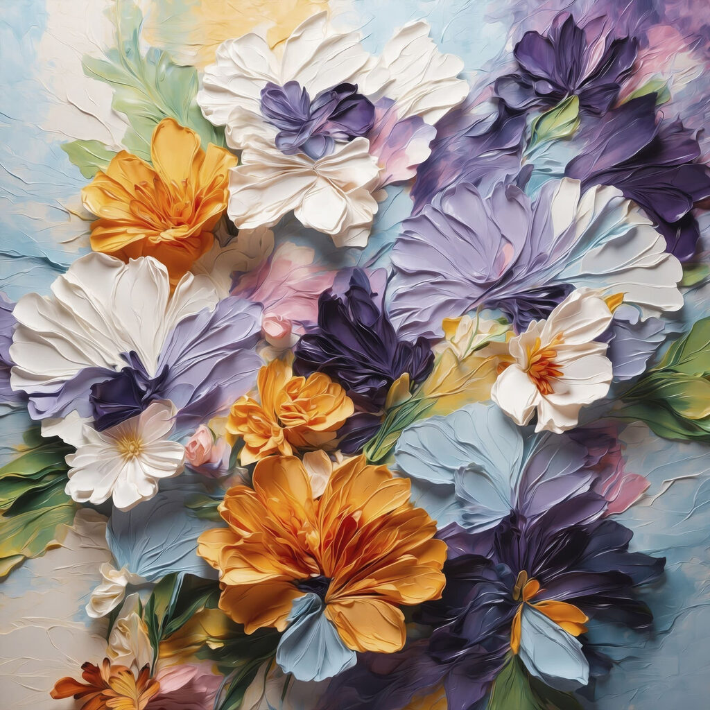 Painting of flowers on a blue surface Painting of flowers on a blue surface