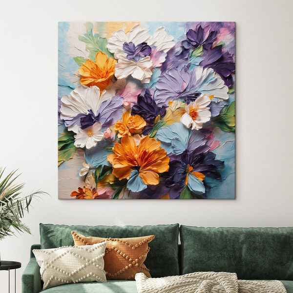 Painting of flowers on a blue surface Painting of flowers on a blue surface