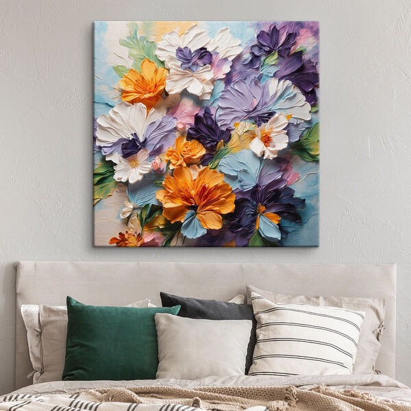 Painting of flowers on a blue surface Painting of flowers on a blue surface