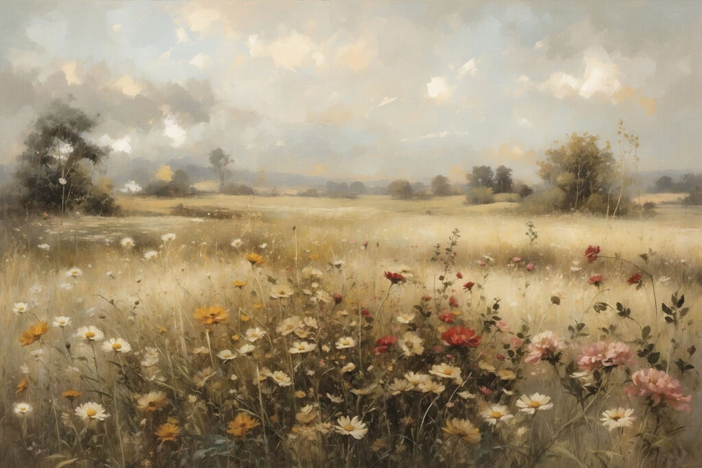 Painting of a field of flowers Painting of a field of flowers