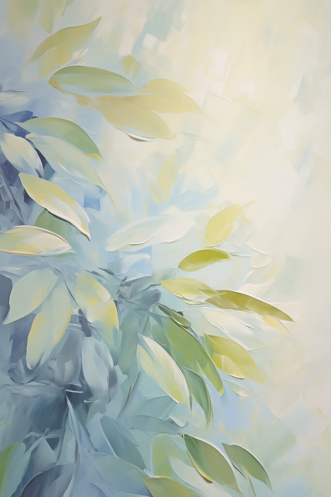 Painting of leaves on a white surface Painting of leaves on a white surface