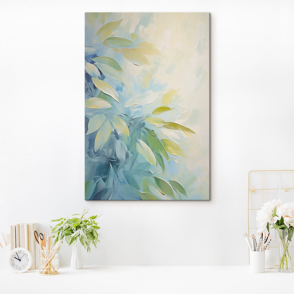Painting of leaves on a white surface Painting of leaves on a white surface