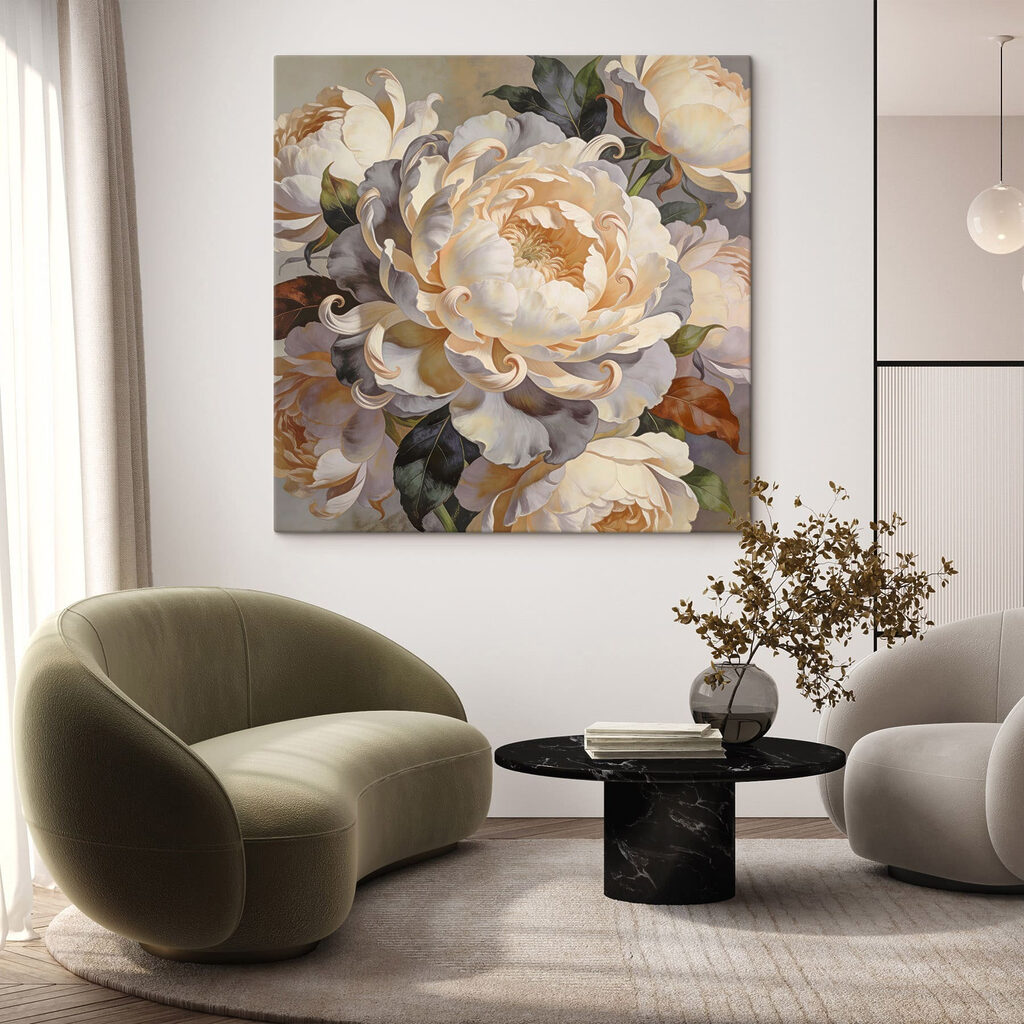 Painting of flowers with leaves