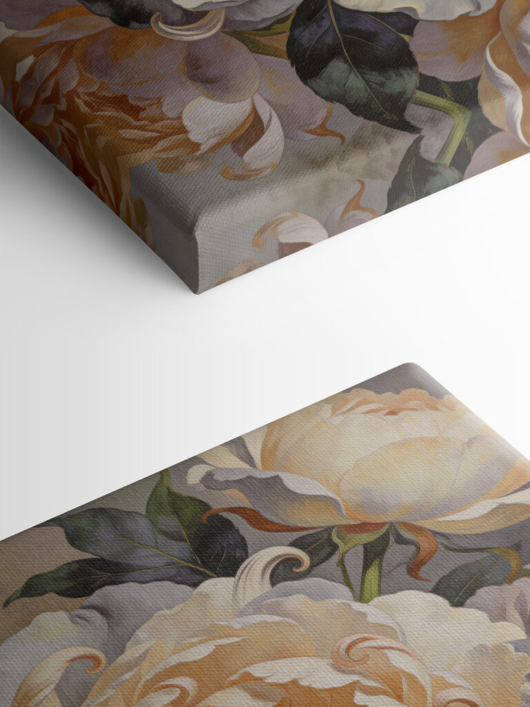 Painting of flowers with leaves
