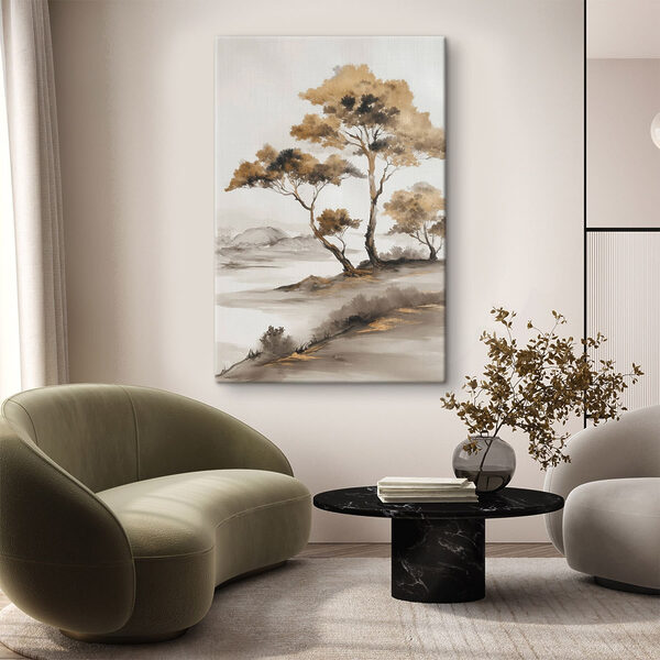 Painting of trees in a desert