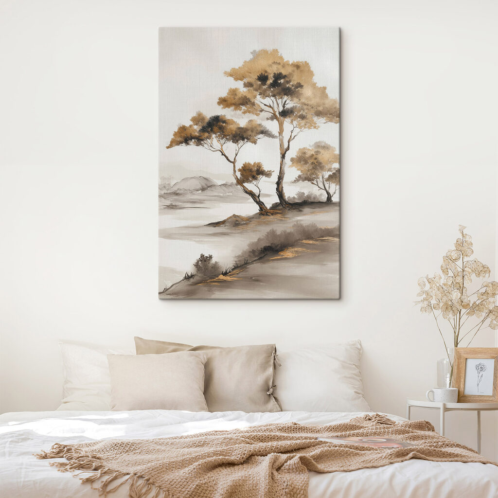 Painting of trees in a desert