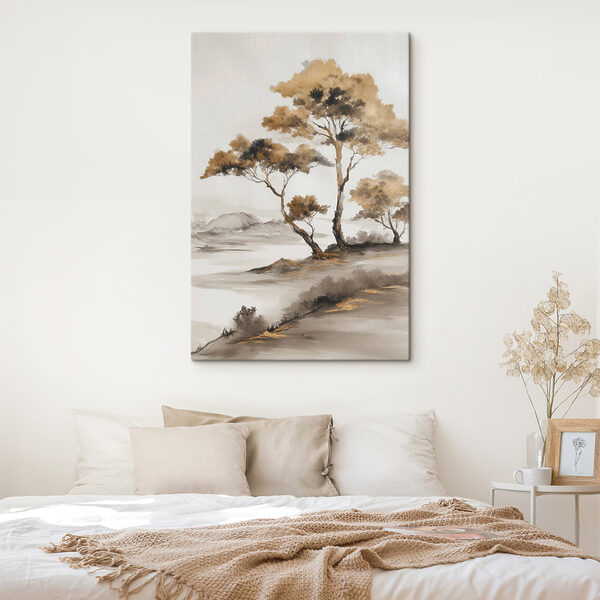 Painting of trees in a desert