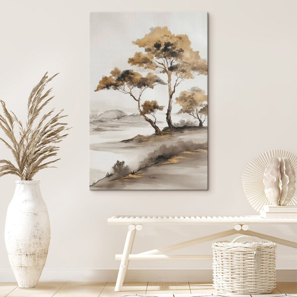 Painting of trees in a desert