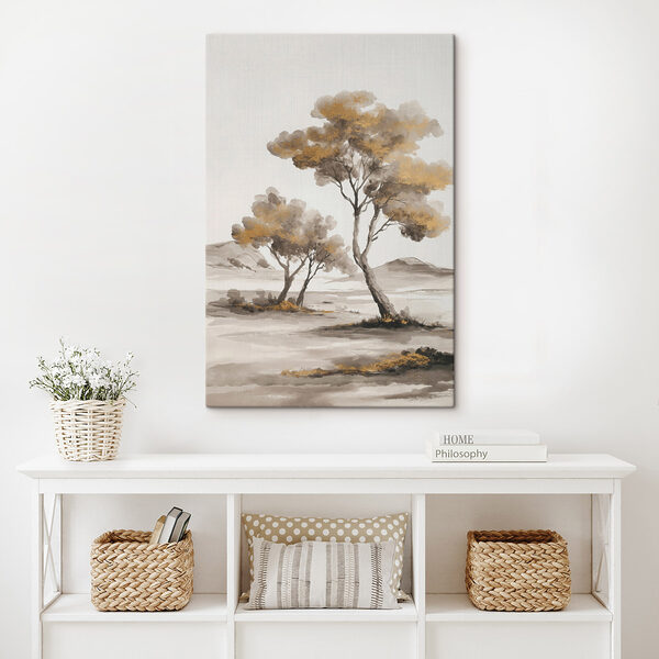 Painting of trees in a desert Painting of trees in a desert