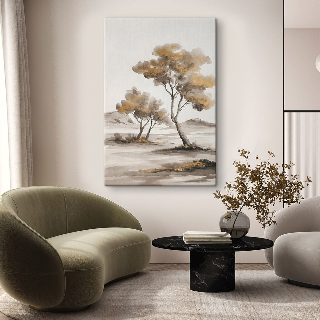 Painting of trees in a desert Painting of trees in a desert