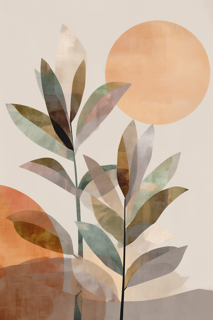 Painting of leaves and sun Painting of leaves and sun