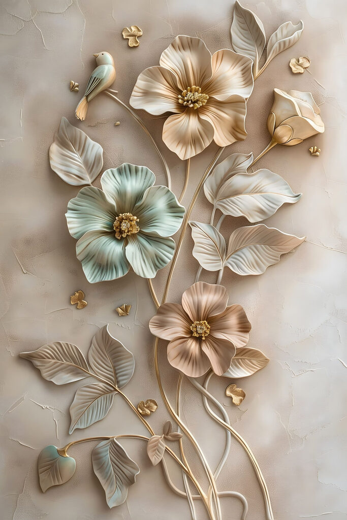 Wall art with flowers and leaves