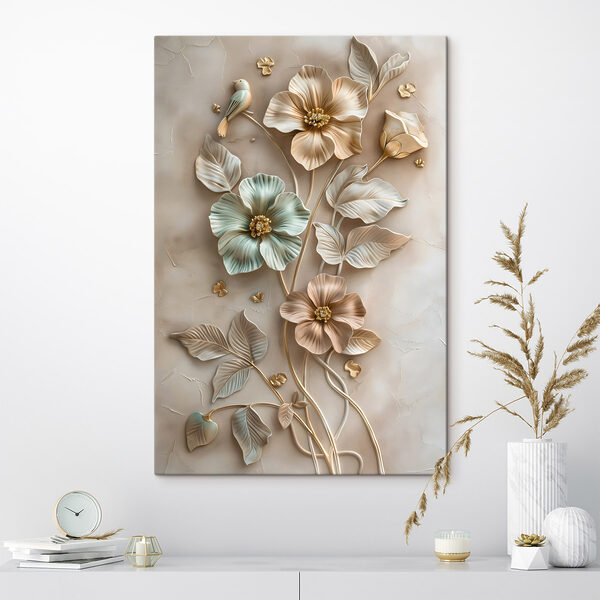 Wall art with flowers and leaves