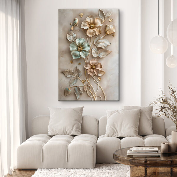 Wall art with flowers and leaves
