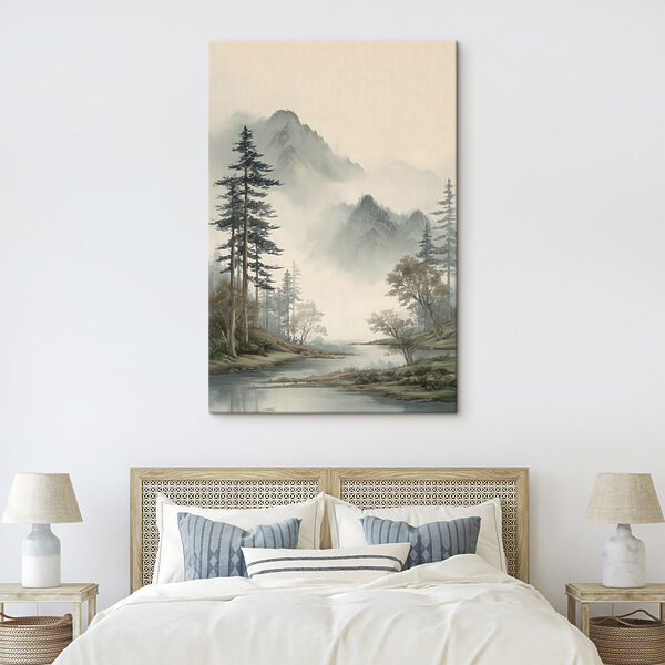 Landscape of a river with trees and mountains Landscape of a river with trees and mountains
