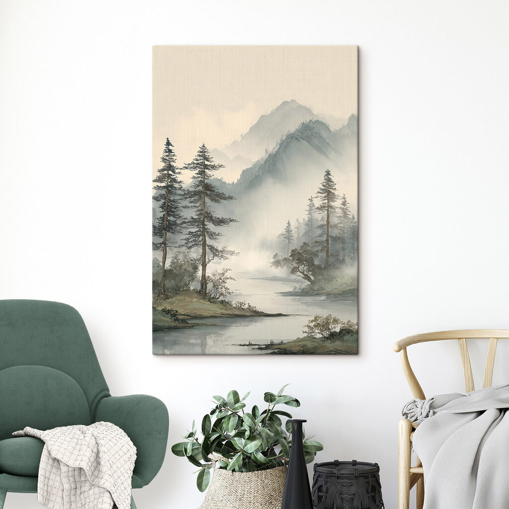 River with trees and mountains in the background