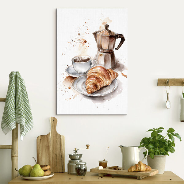 Ein Croissant und eine Tasse Kaffee Wandbilder Ein Croissant und eine Tasse Kaffee
