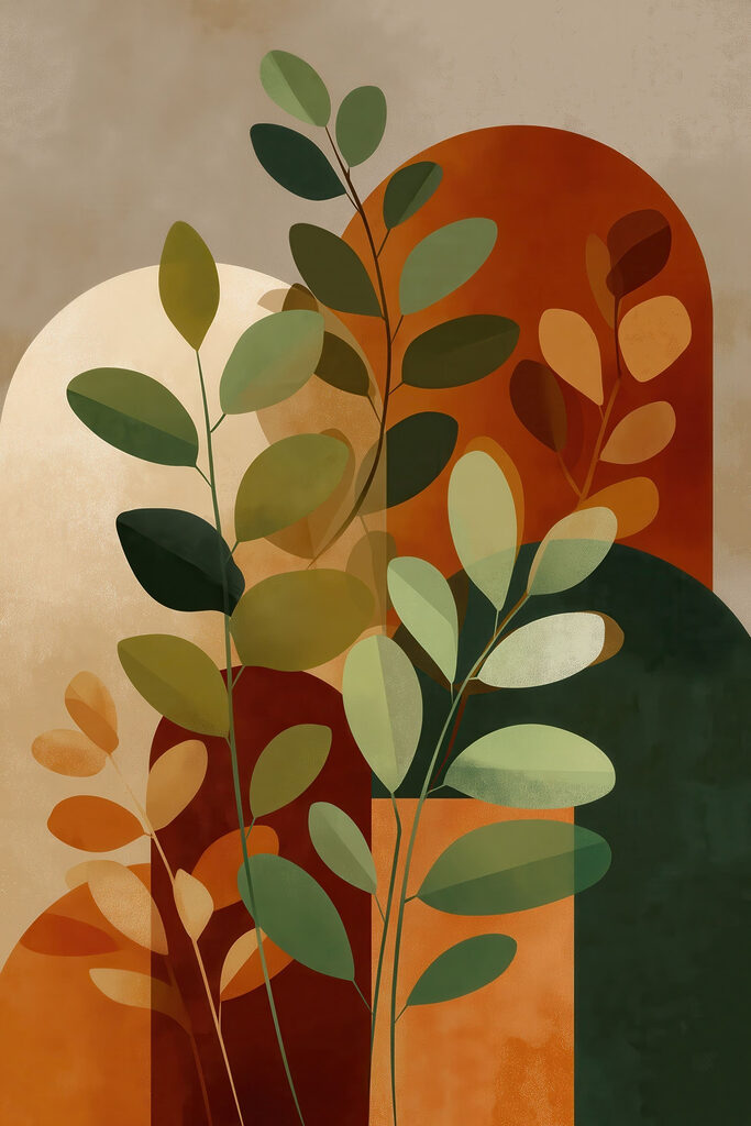 Painting of leaves and a circle Painting of leaves and a circle