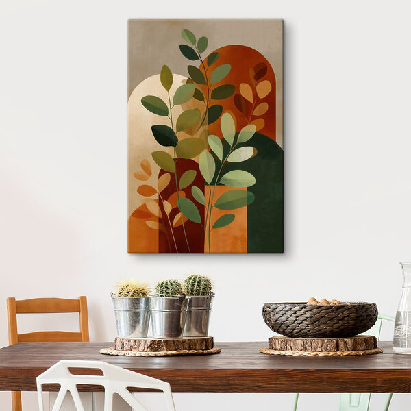 Painting of leaves and a circle Painting of leaves and a circle