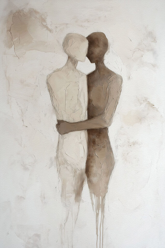 Drawing of two people hugging