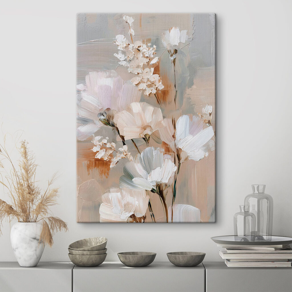 Painting of flowers on a white surface