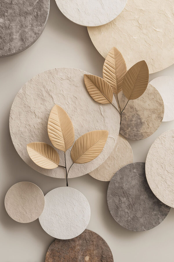 Group of circular objects with leaves
