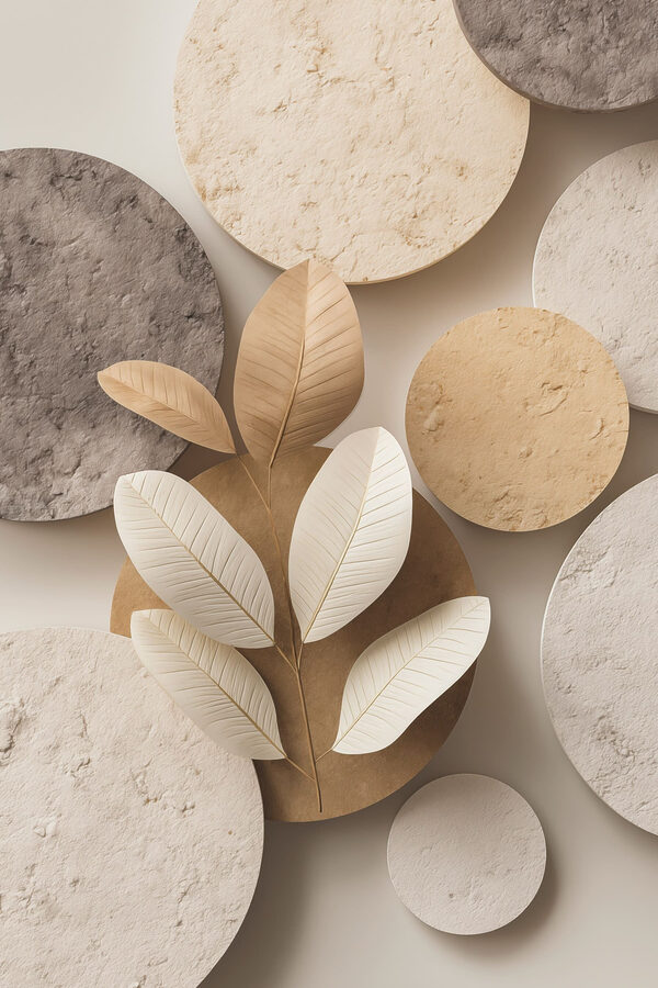 Group of round circular objects with leaves Group of round circular objects with leaves