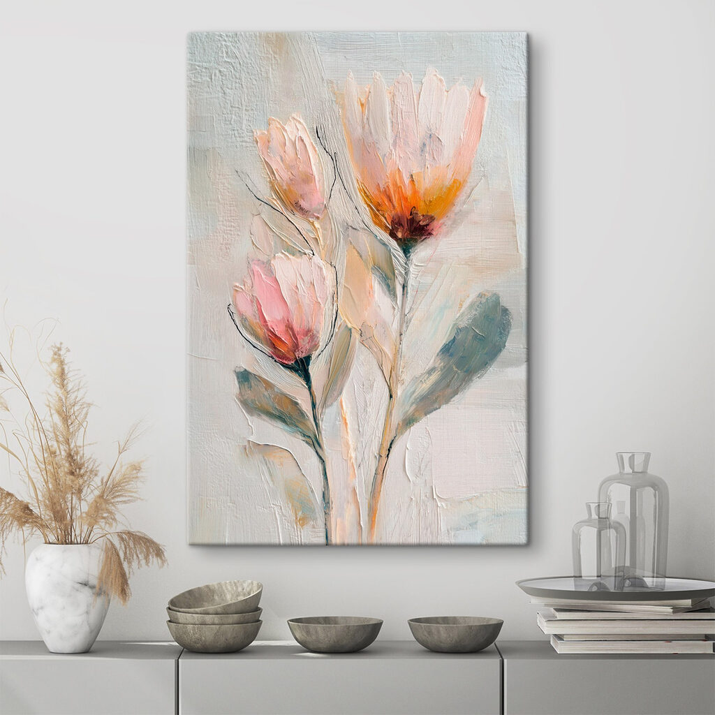 Painting of flowers on a white surface