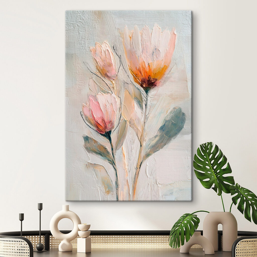 Painting of flowers on a white surface