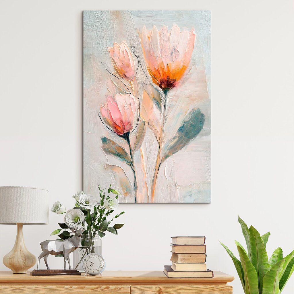 Painting of flowers on a white surface