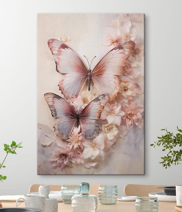 Butterflies on a wall with flowers Butterflies on a wall with flowers