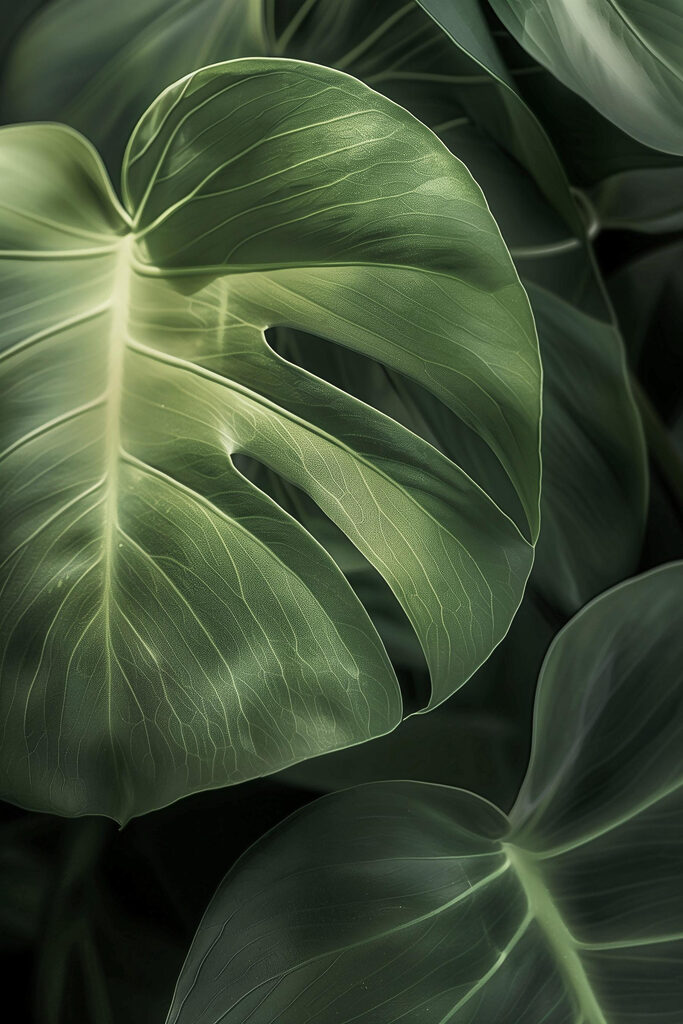 Lush green leaves in natural light