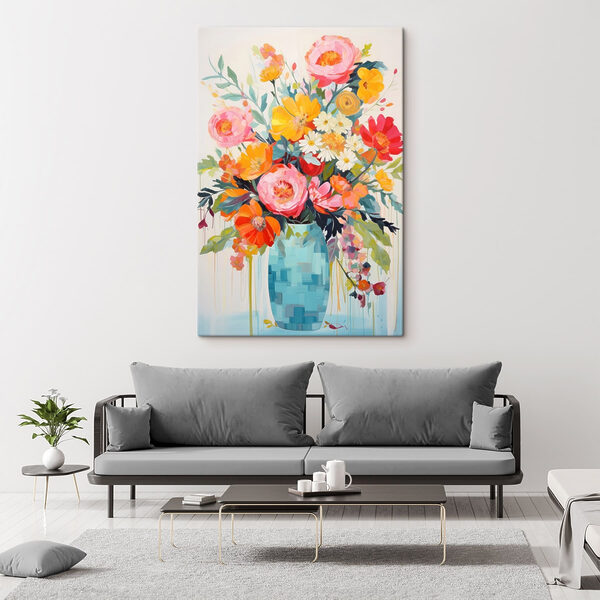 Painting of flowers in a blue vase