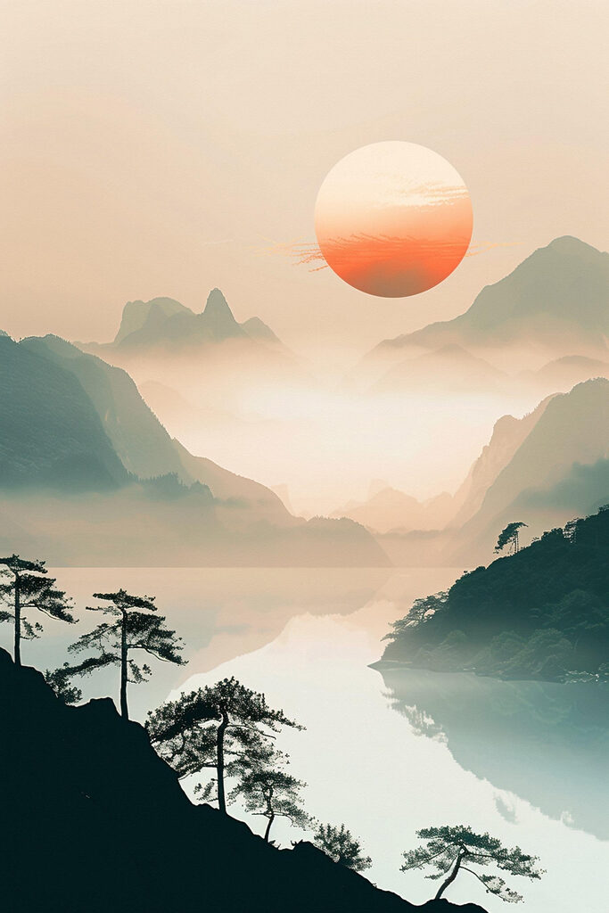 Landscape with mountains and a lake Landscape with mountains and a lake