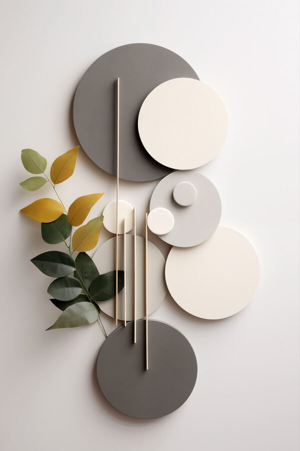 Wall art with circles and leaves