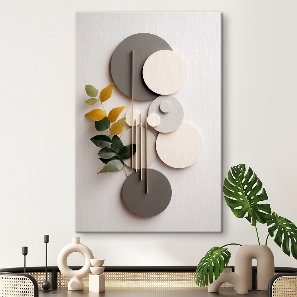 Wall art with circles and leaves