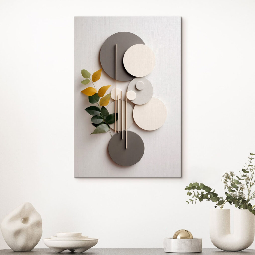 Wall art with circles and leaves