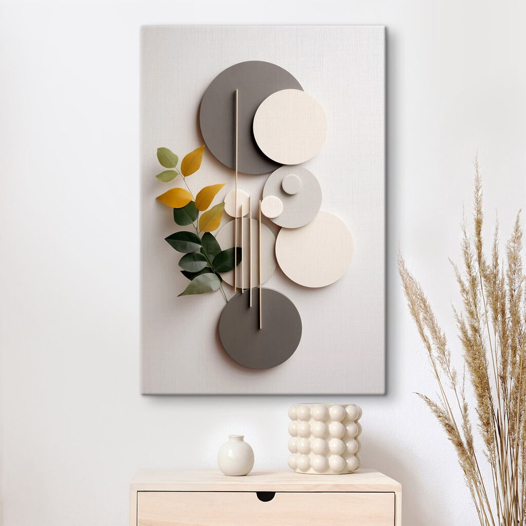 Wall art with circles and leaves