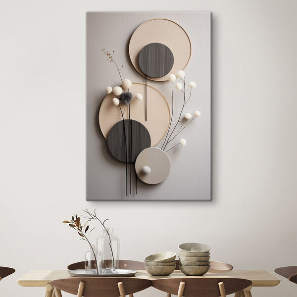 Wall decoration with round circles and white flowers Wall decoration with round circles and white flowers