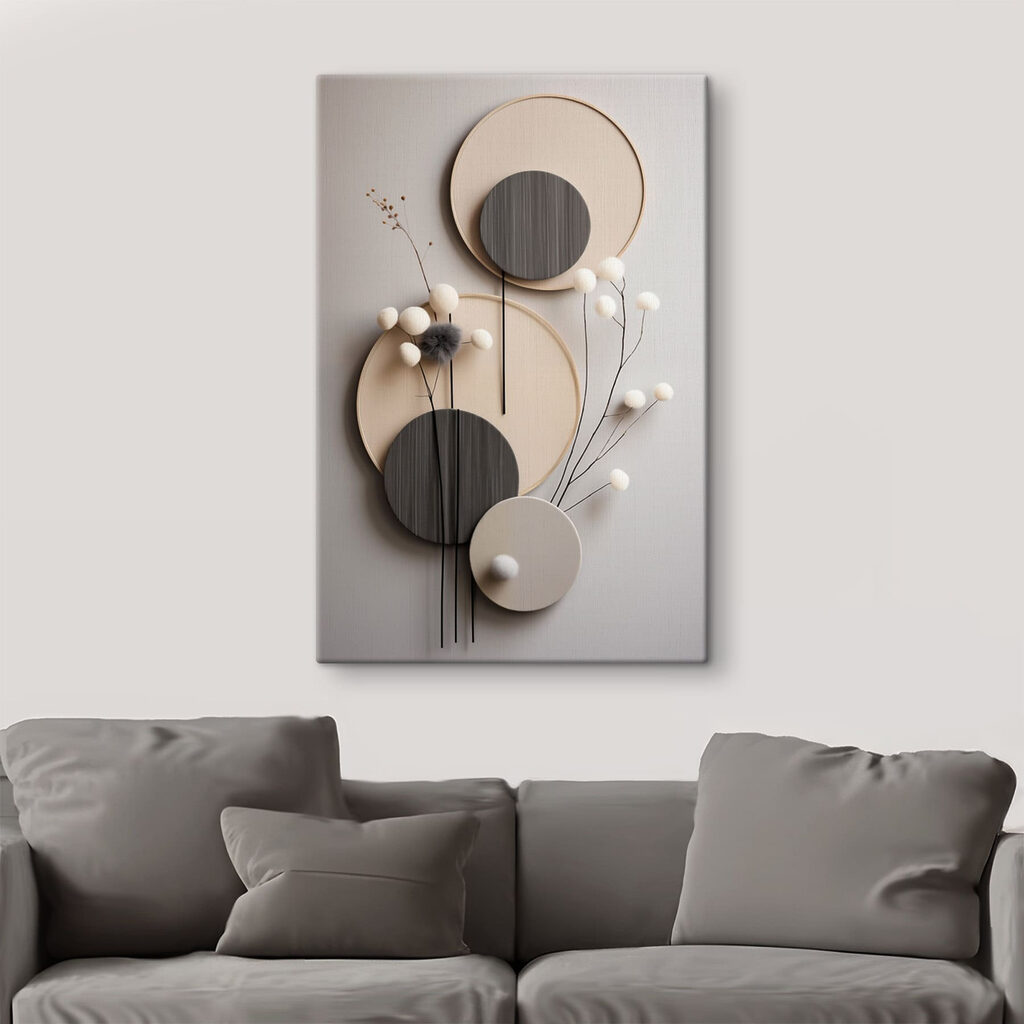 Wall decoration with round circles and white flowers Wall decoration with round circles and white flowers