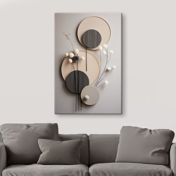 Wall decoration with round circles and white flowers Wall decoration with round circles and white flowers