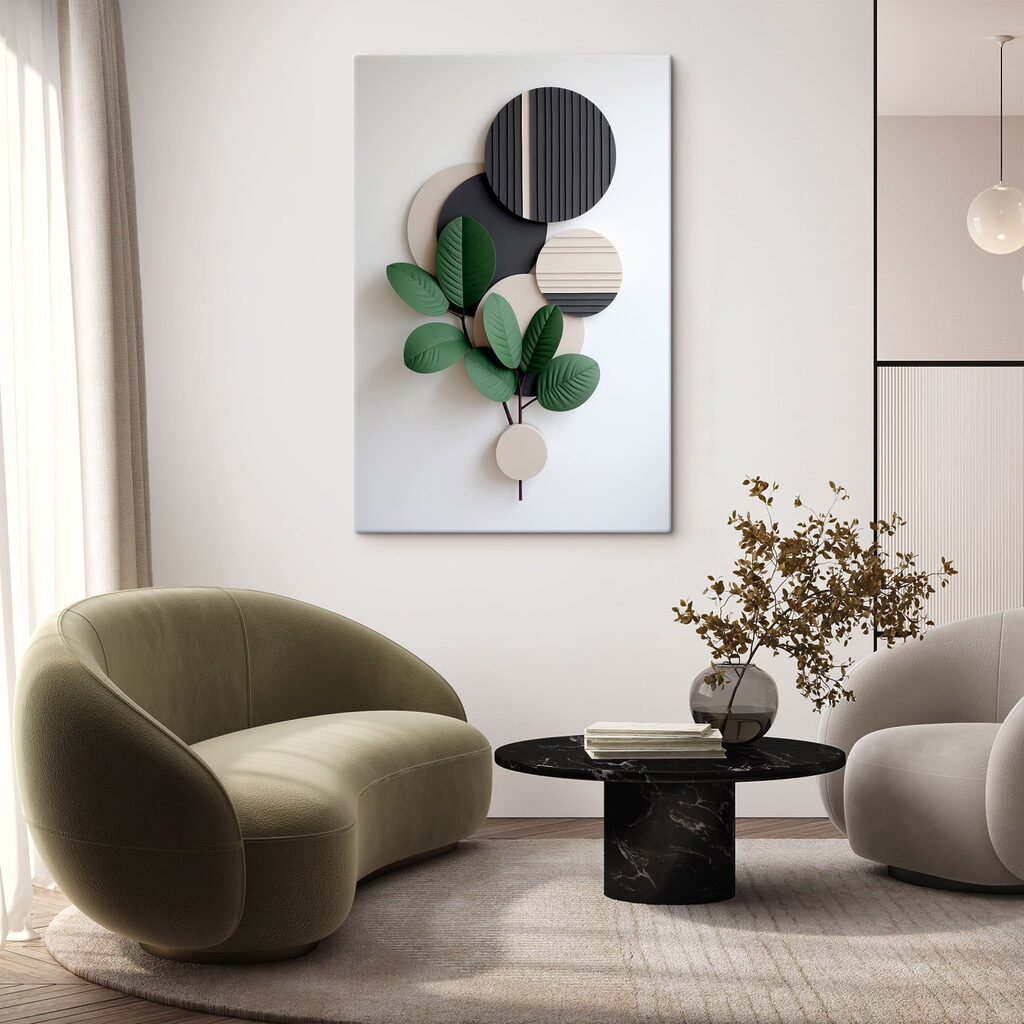Wall art with a plant and leaves Wall art with a plant and leaves