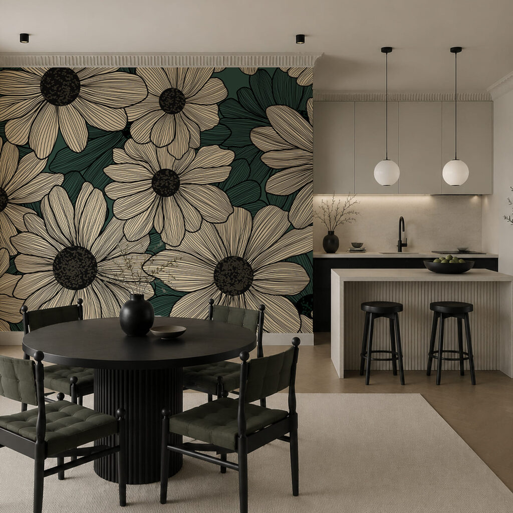 Blumenarrangement auf grünem Hintergrund